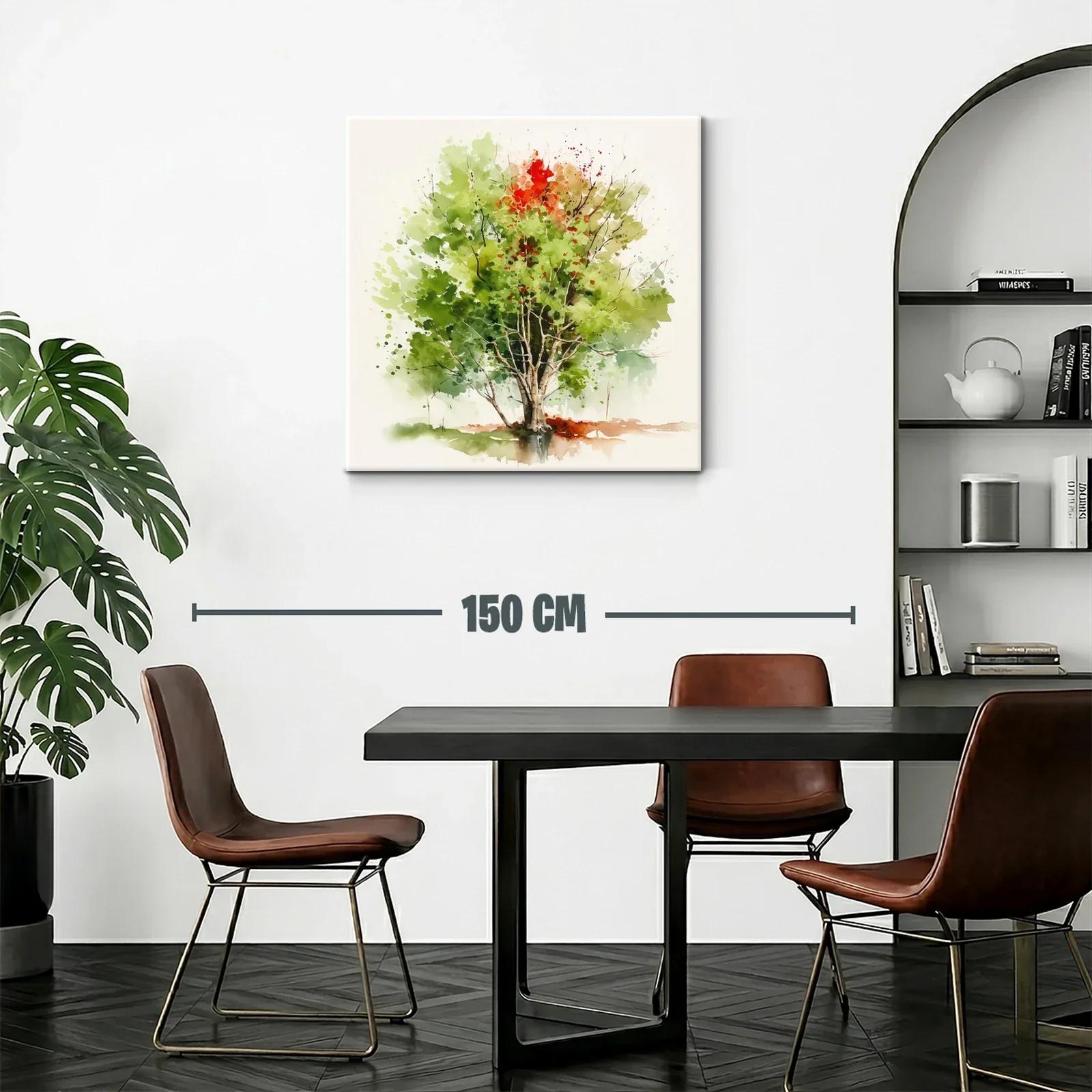 Árbol en acuarela con tonos verdes y toques otoñales — miniatura 2