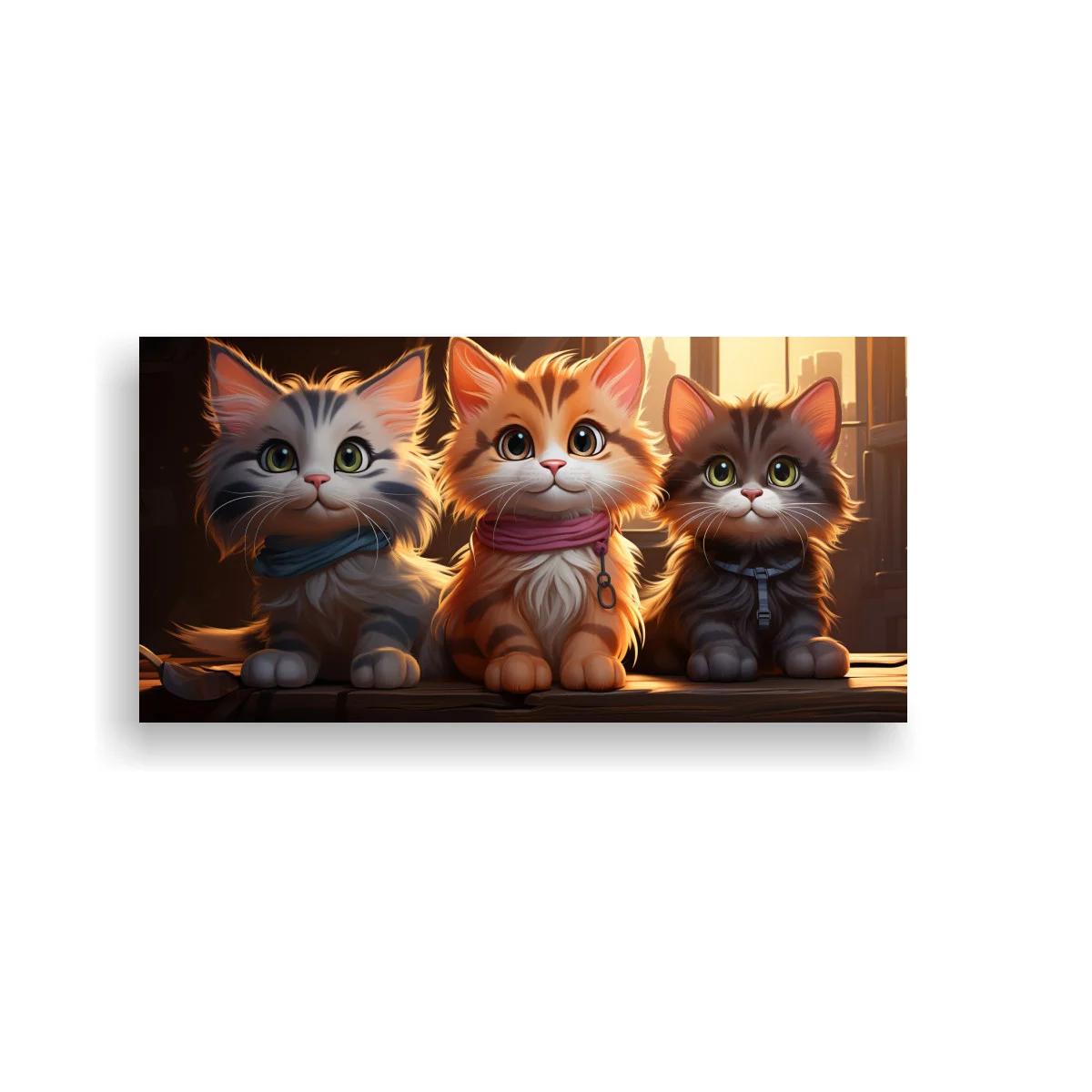 Cuadro tres gatitos con lazos y luz cálida