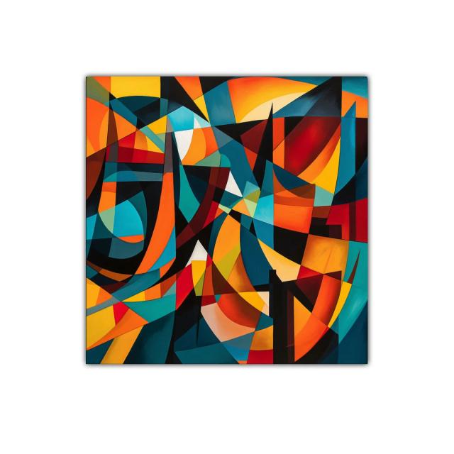 Composición geométrica vibrante con colores cálidos y fríos