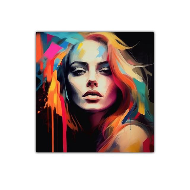 Retrato vibrante de mujer con explosión de color