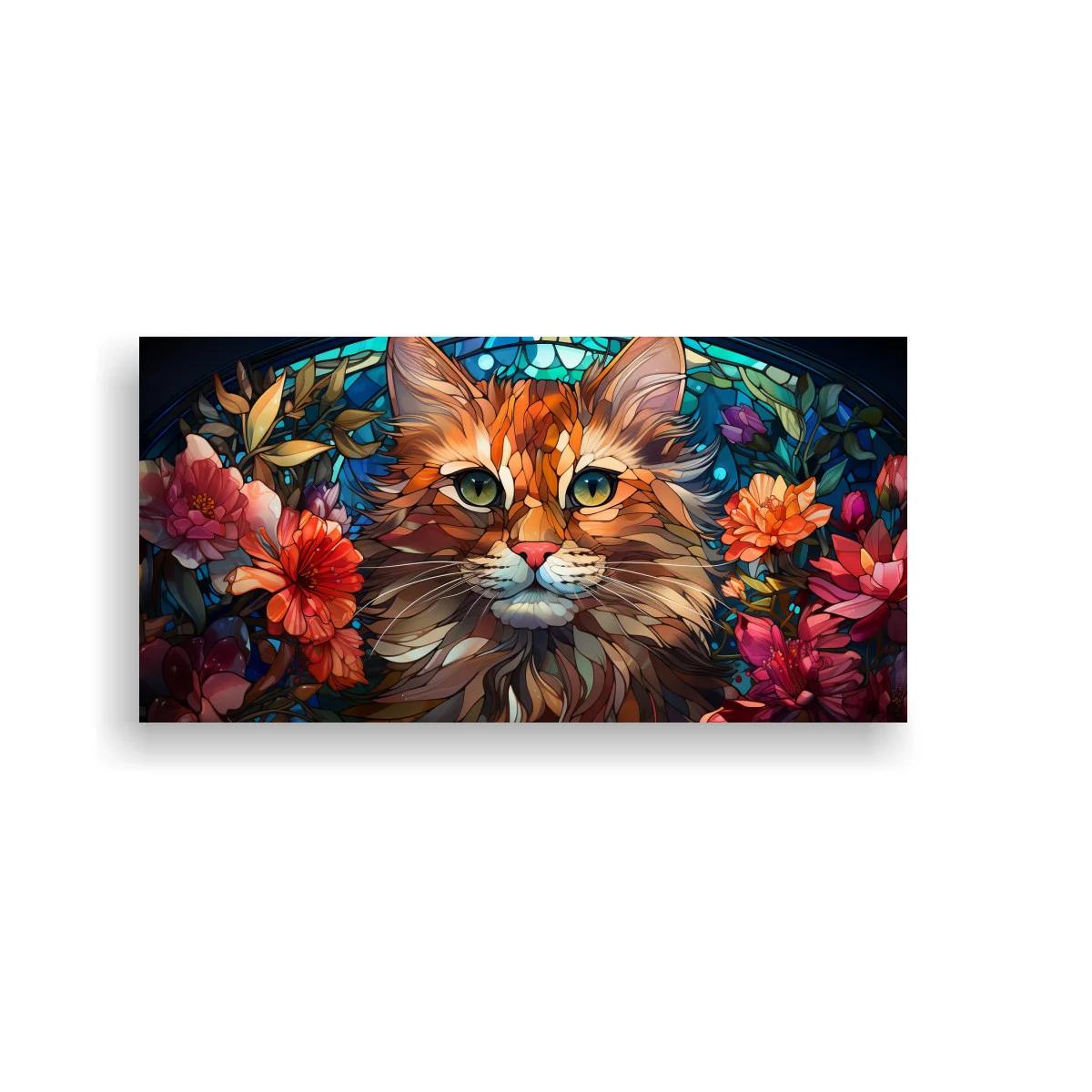 Cuadro gato de pelo largo atigrado naranja con efecto mosaico — imagen principal