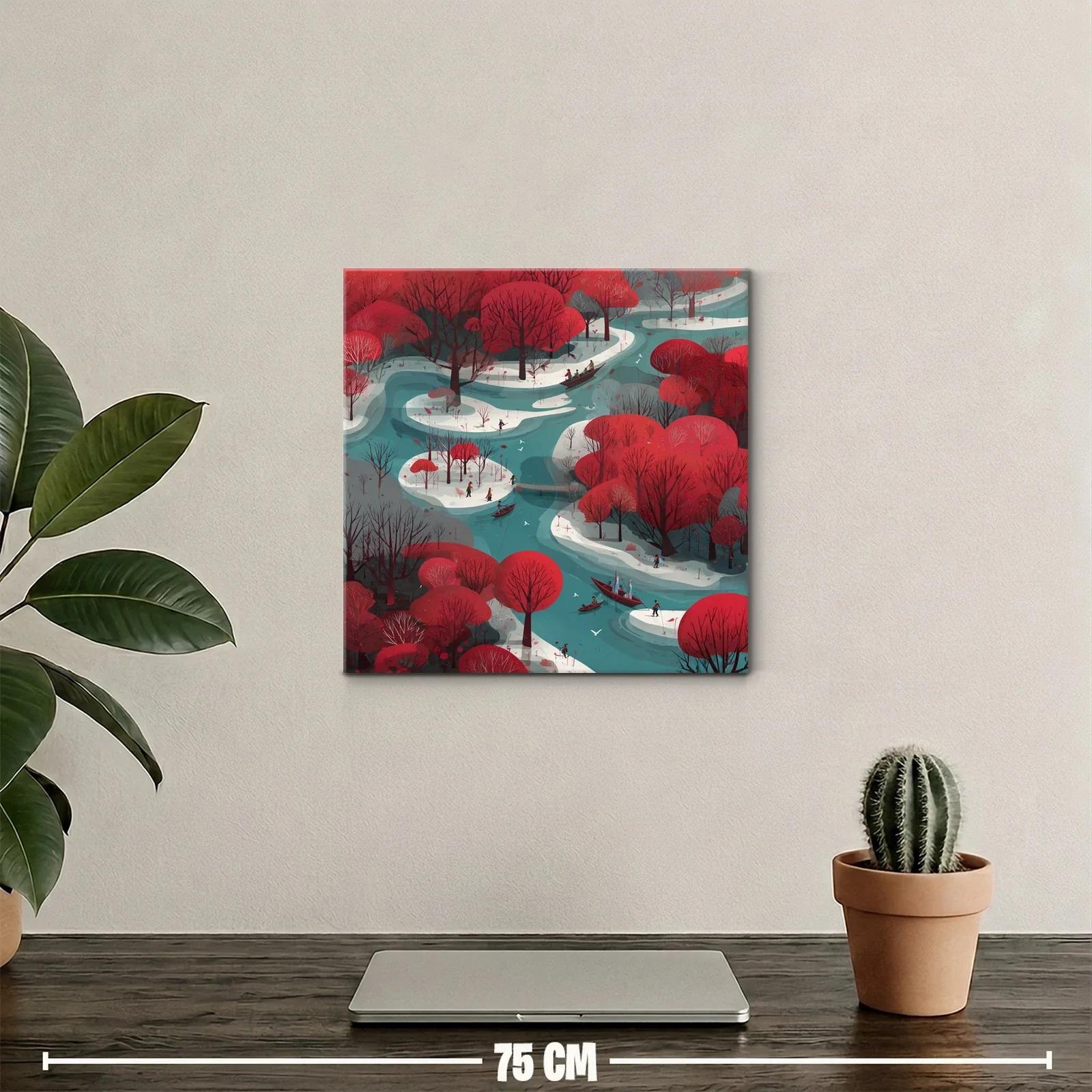 Paisaje de río con árboles rojos y caminos curvos — miniatura 2