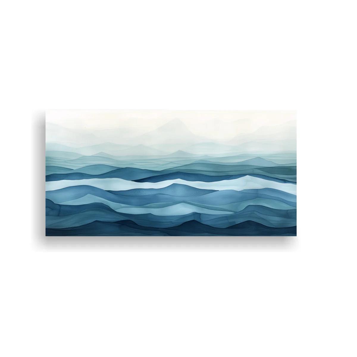Cuadro capas de montañas azules con horizonte brumoso