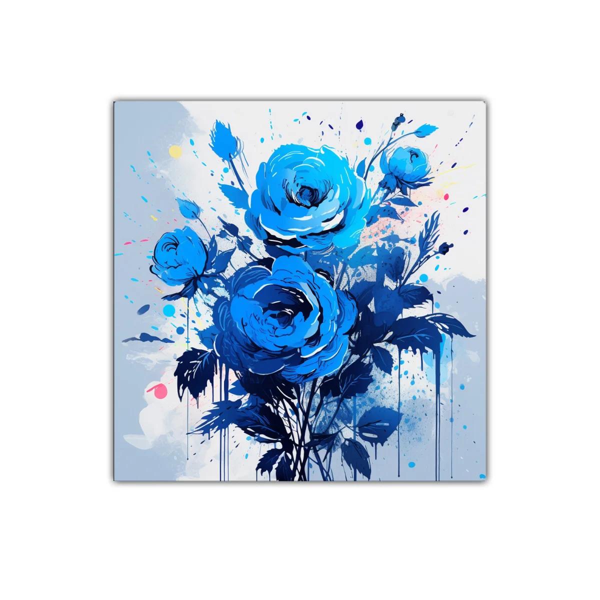 Ramo de rosas azules con pinceladas expresivas