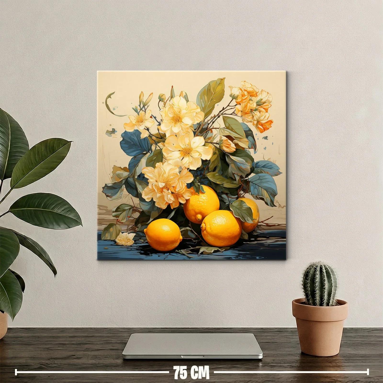 Bodegón con limones y flores en tonos cálidos y naturales — miniatura 2