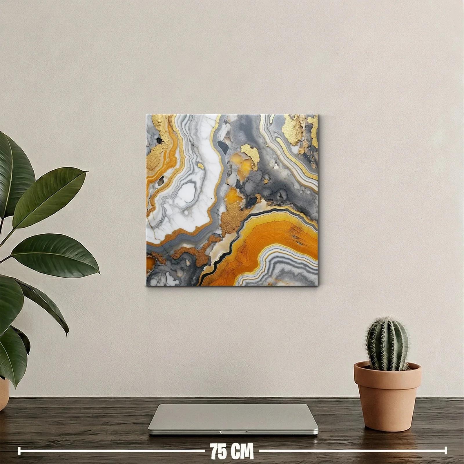 Cuadro abstracto con texturas doradas y tonos ocres y grises — miniatura 2