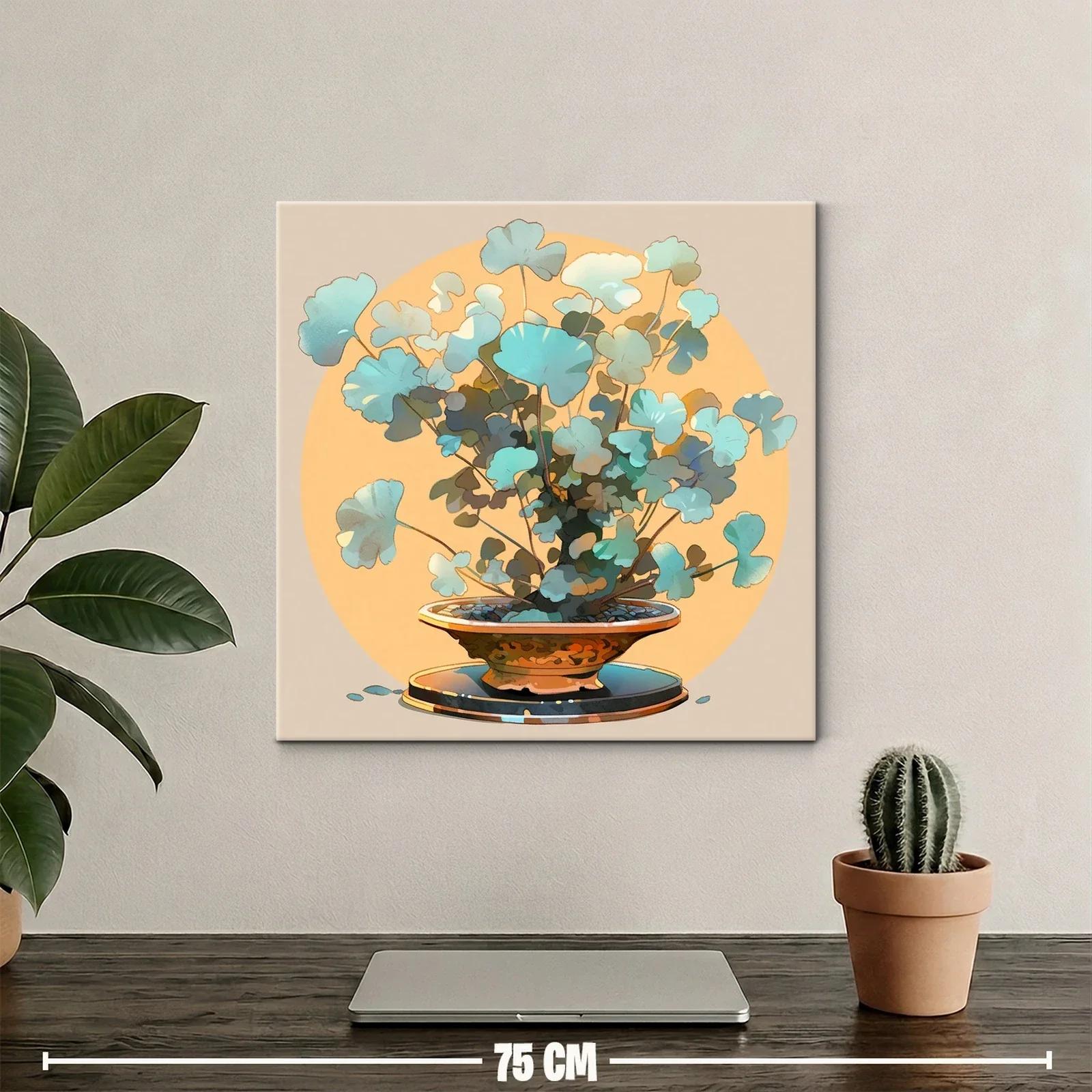 Bonsái de hojas azules con fondo cálido y armónico — miniatura 2