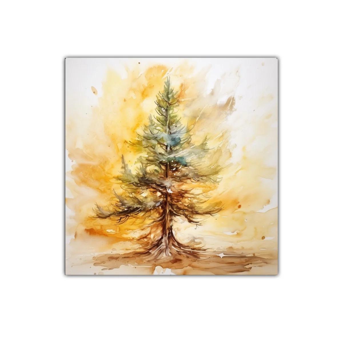 Cuadro con árbol en tonos cálidos y verdes — imagen principal