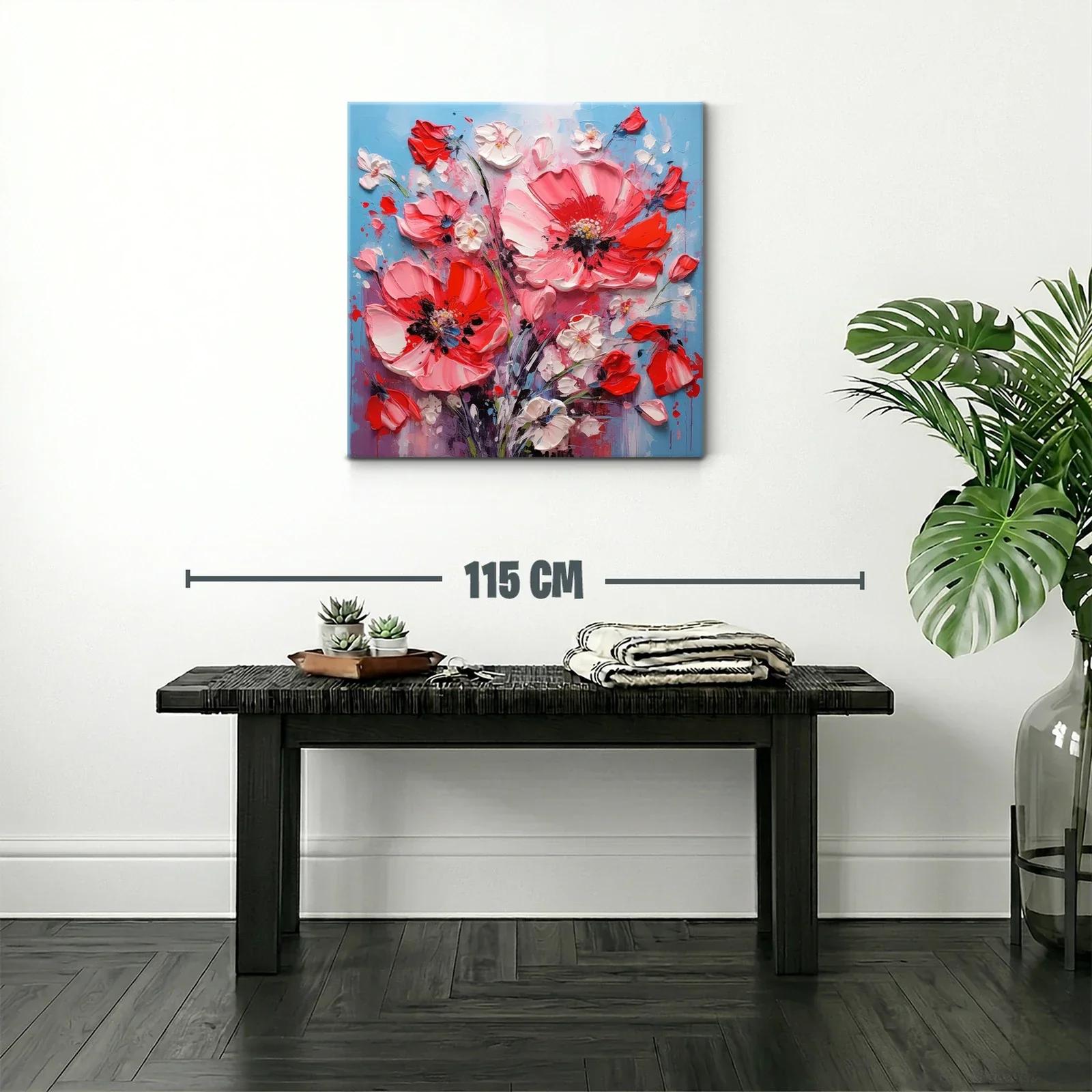 Cuadro con intenso ramo floral en vibrantes tonos rojos y rosas — miniatura 2