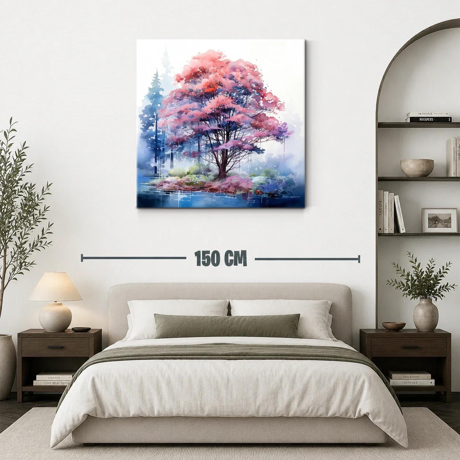 Árbol en tonos rosas y azules con paisaje onírico — miniatura 3