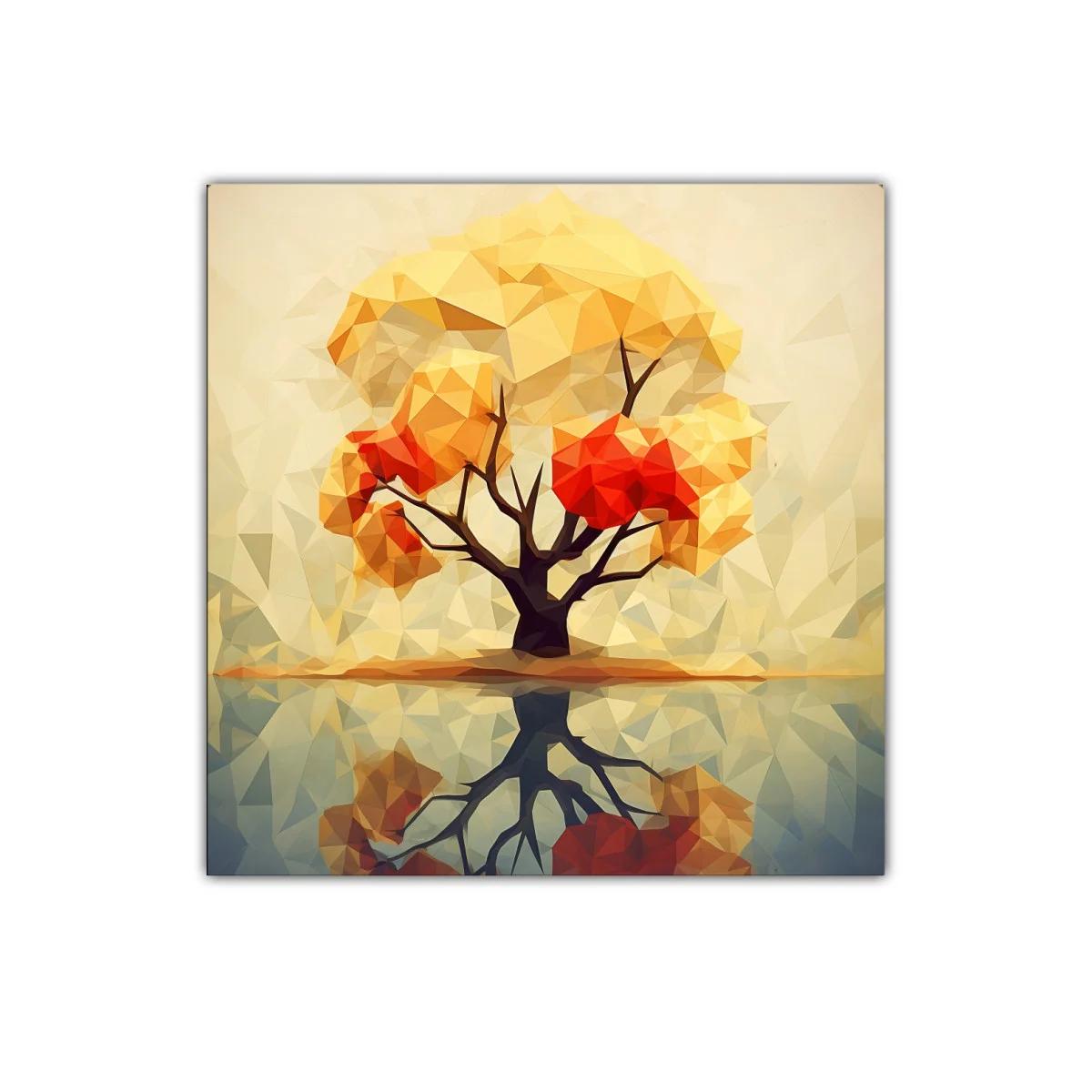 Árbol abstracto con tonos cálidos y reflejo sereno — imagen principal
