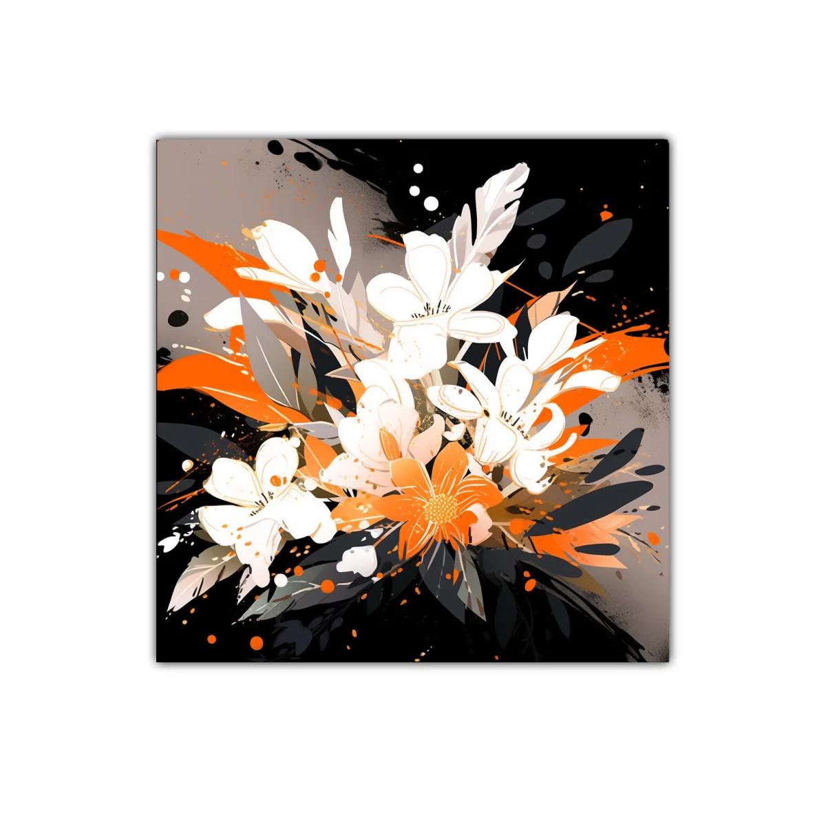 Cuadro moderno con ramo floral en tonos naranjas y negros — imagen principal