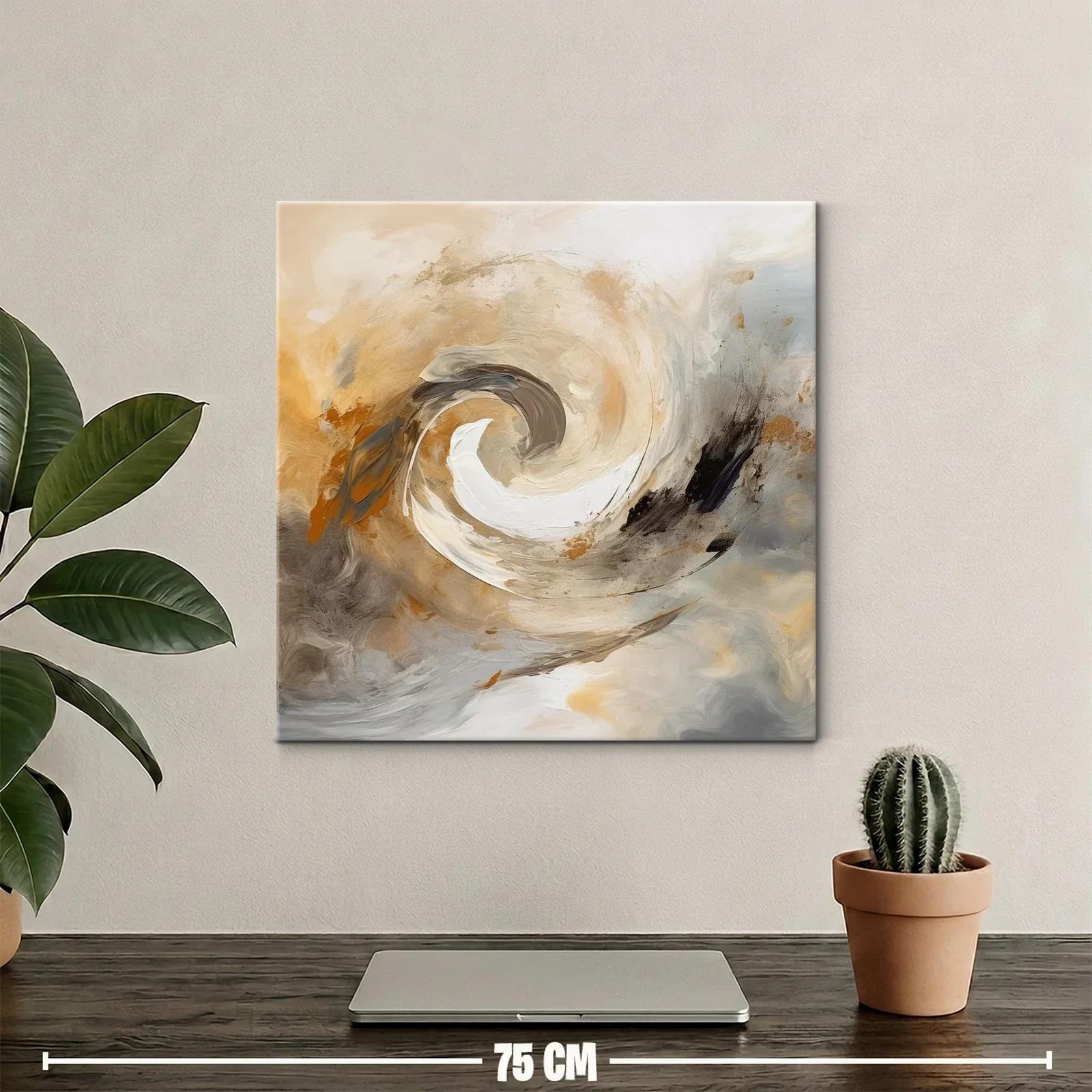 Cuadro abstracto en tonos tierra y gris con movimiento dinámico — miniatura 2