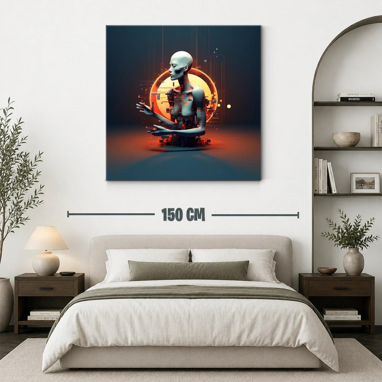 Escultura digital de figura humana futurista con halo luminoso — miniatura 3