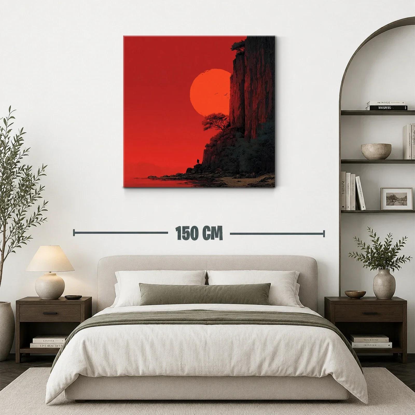 Paisaje dramático con sol rojo y acantilados rocosos — miniatura 3