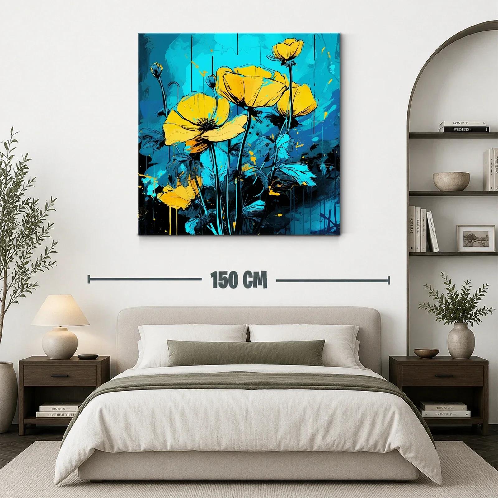 Cuadro floral con tonos vibrantes en azul y amarillo — miniatura 3