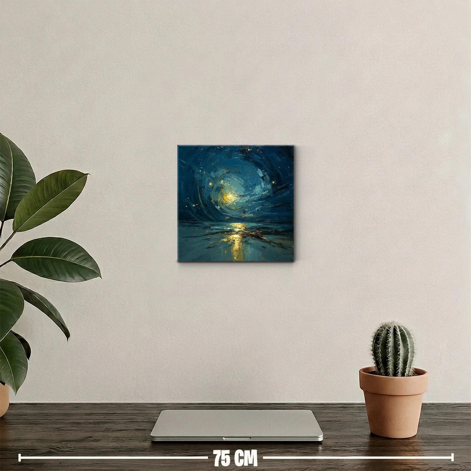 Cuadro abstracto con luz dorada en paisaje nocturno — miniatura 2