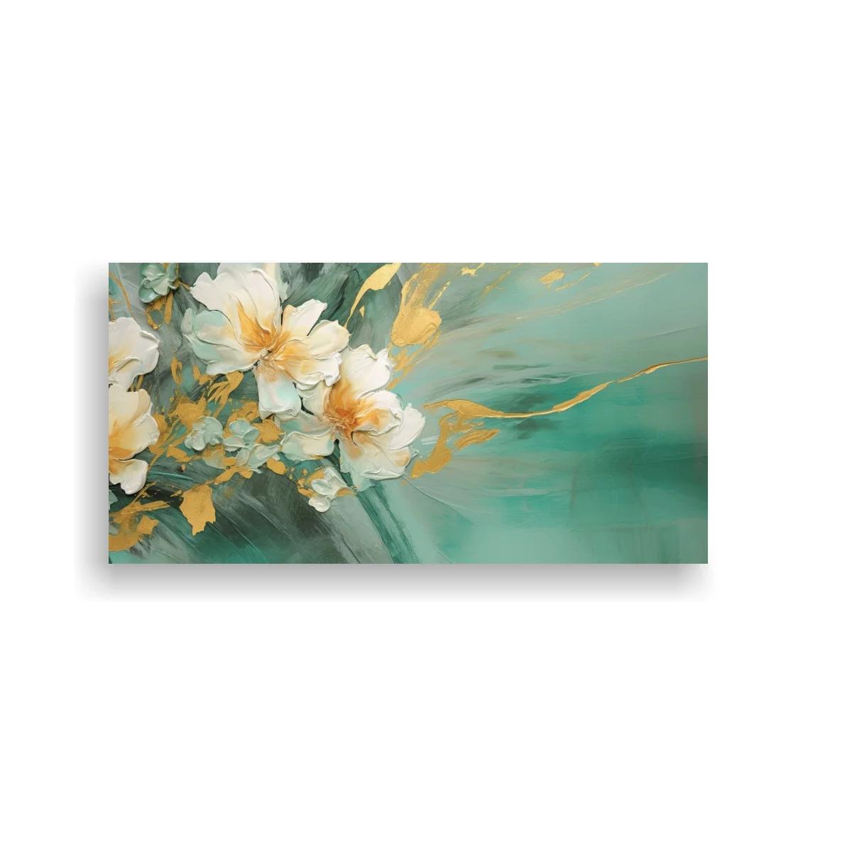 Cuadro magnolias blancas con fondo verde azulado
