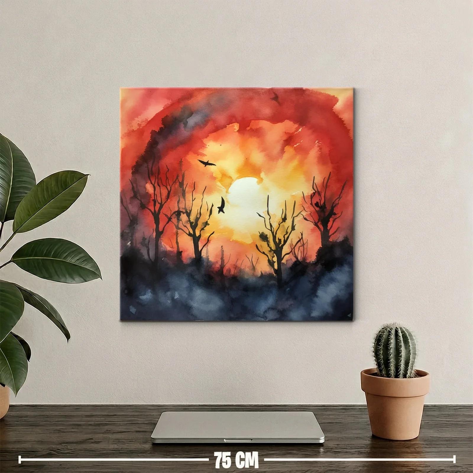 Atardecer vibrante con siluetas de árboles y aves en vuelo — miniatura 2