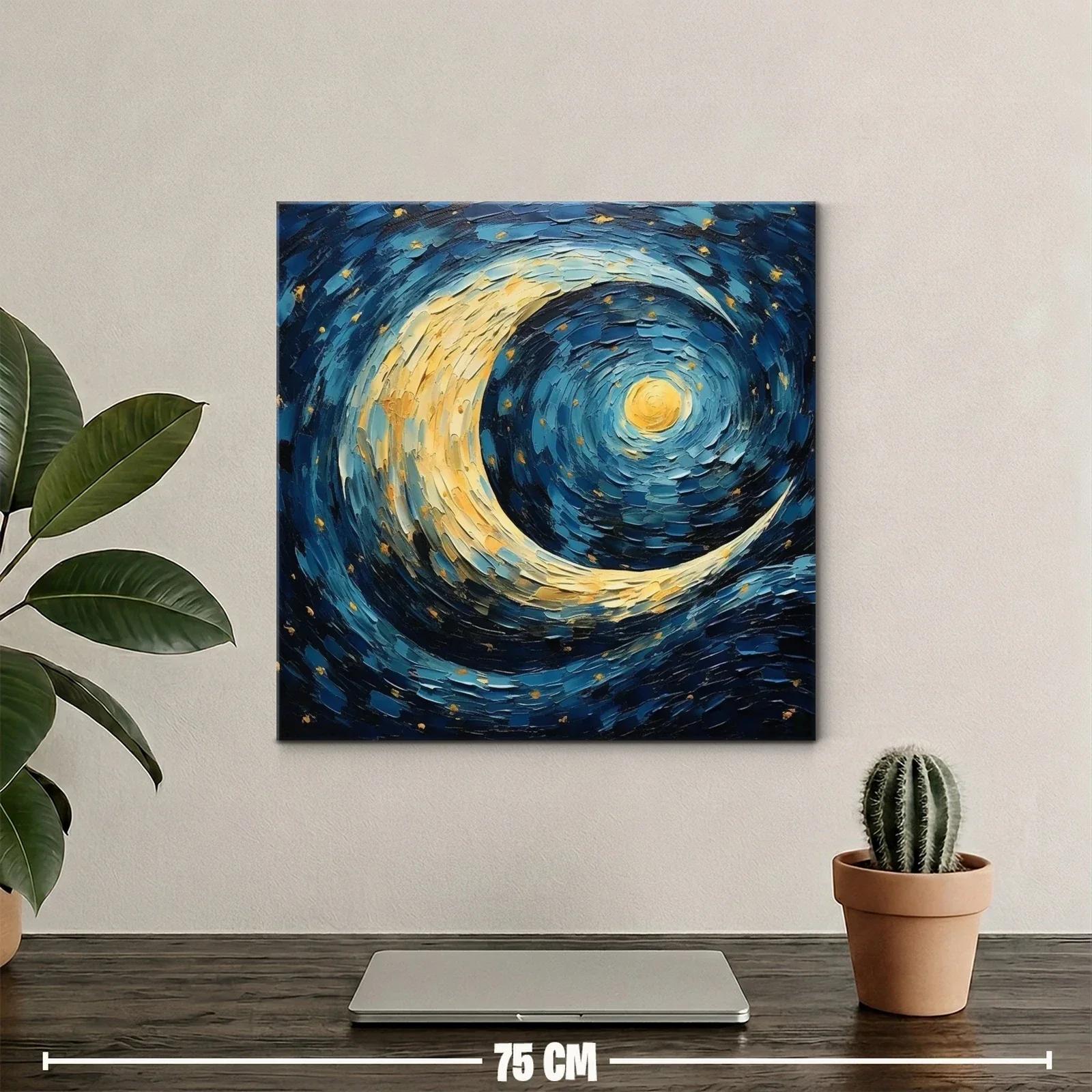 Luna dorada con cielo estrellado en remolino azul — miniatura 2