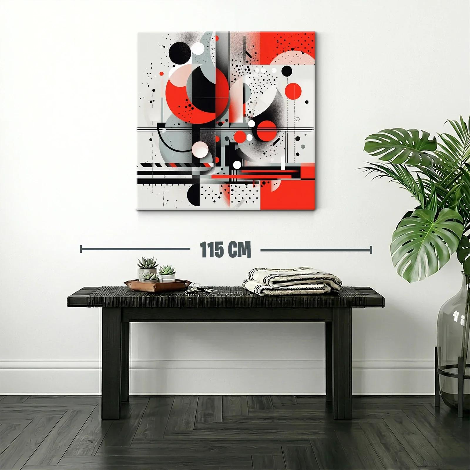 Cuadro abstracto con formas geométricas en rojo y negro — miniatura 2