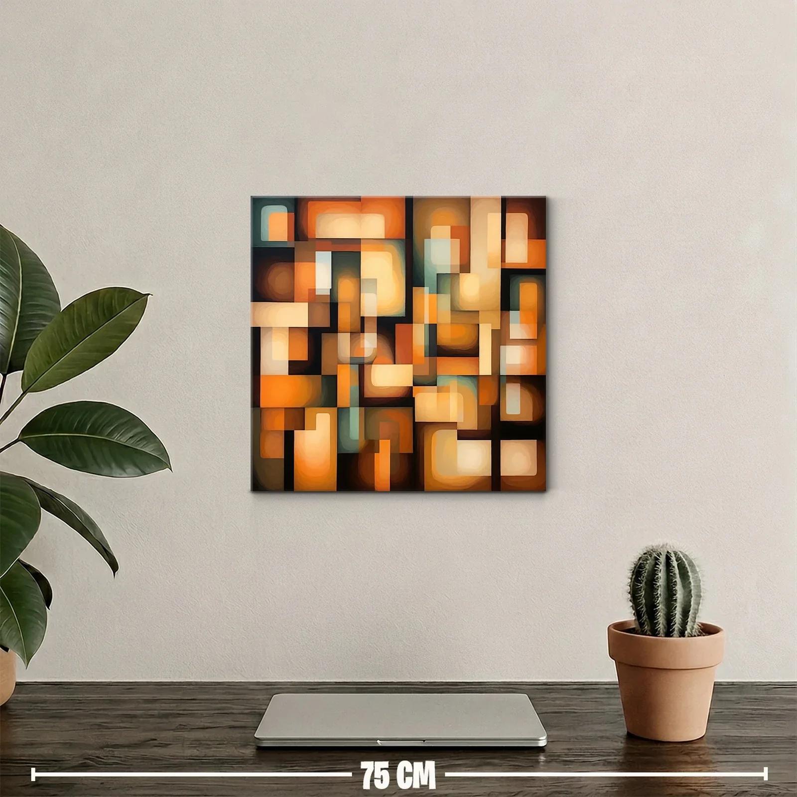 Cuadro abstracto en tonos cálidos y formas geométricas — miniatura 2