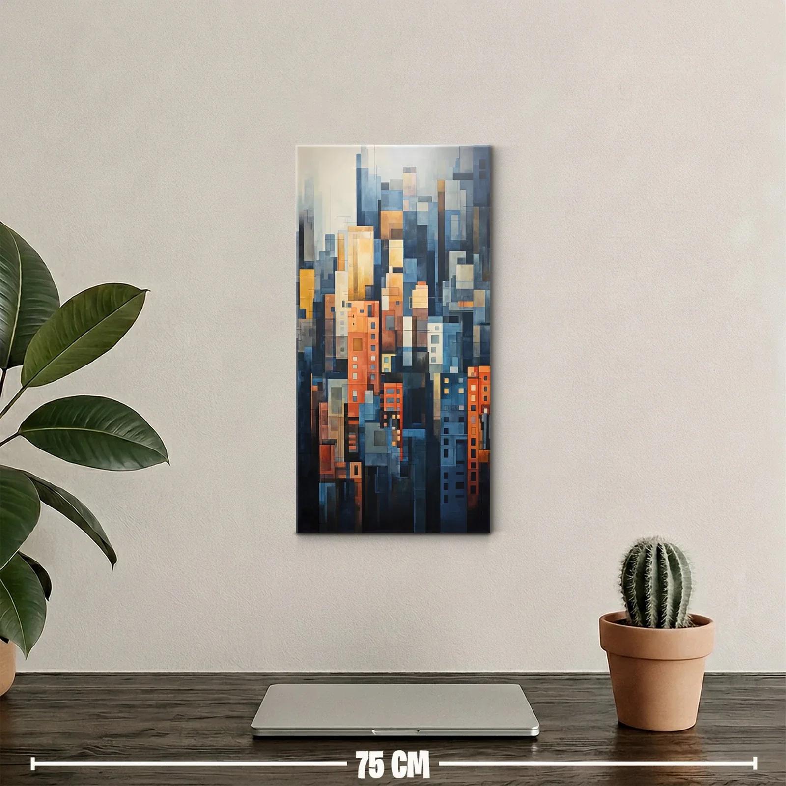 Cuadro skyline urbano abstracto con luces cálidas — miniatura 2