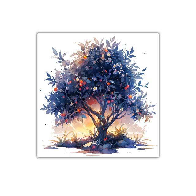 Árbol frutal con tonos cálidos y detalles delicados