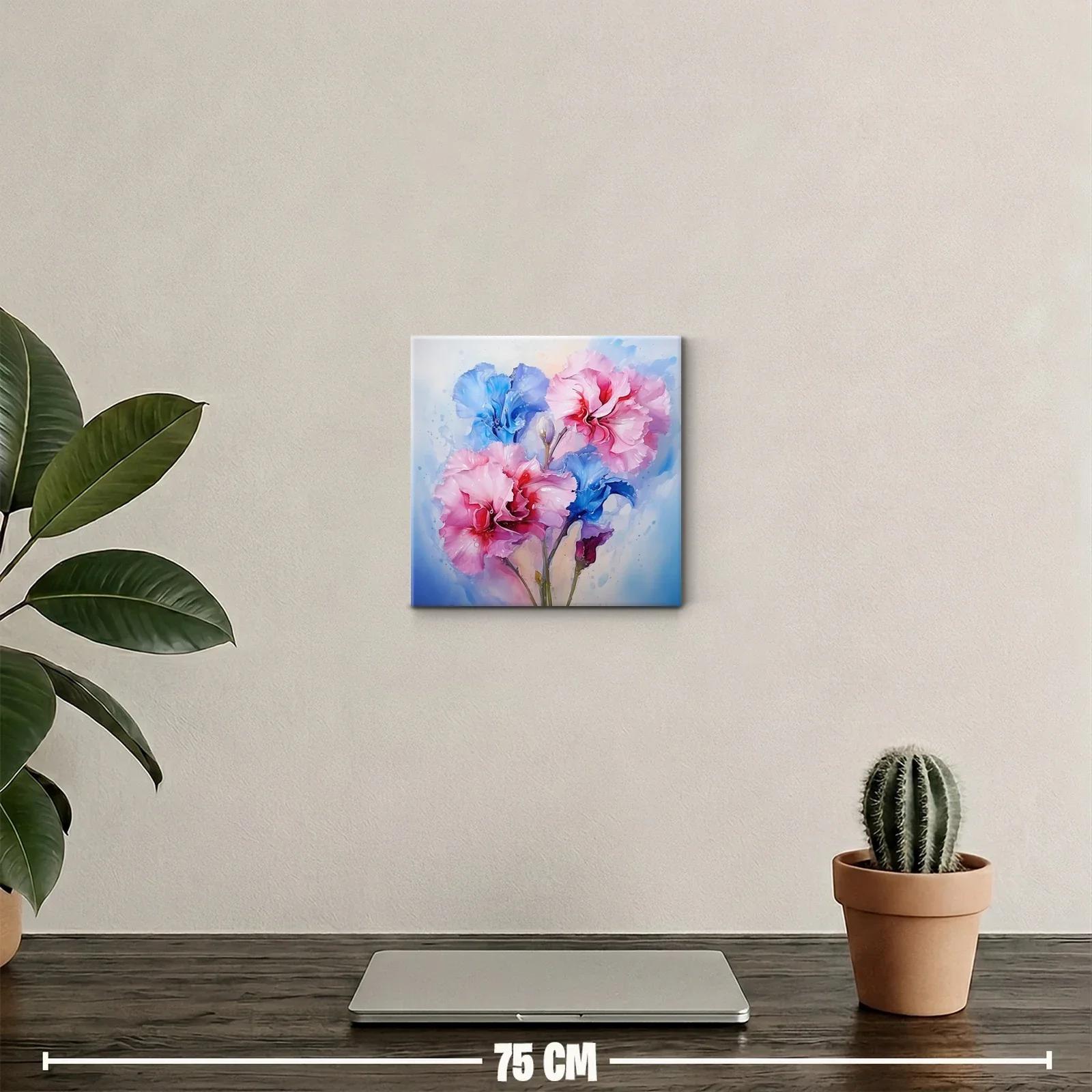Cuadro decorativo con flores en tonos rosas y azules vibrantes — miniatura 2
