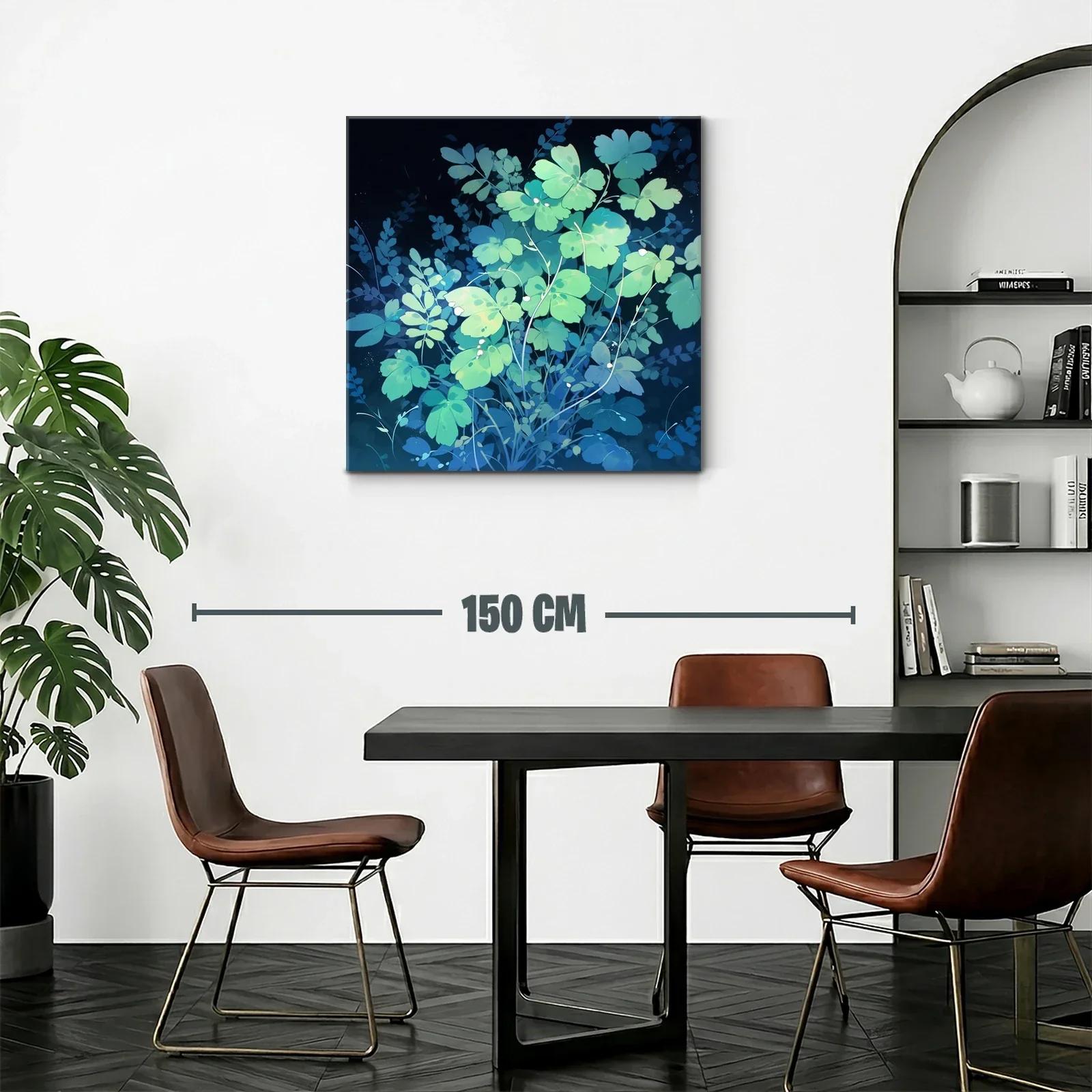 Cuadro con delicadas hojas verdes y fondo azul oscuro — miniatura 2