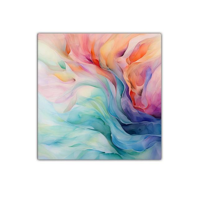 Cuadro abstracto con fluidos tonos pastel y vibrantes