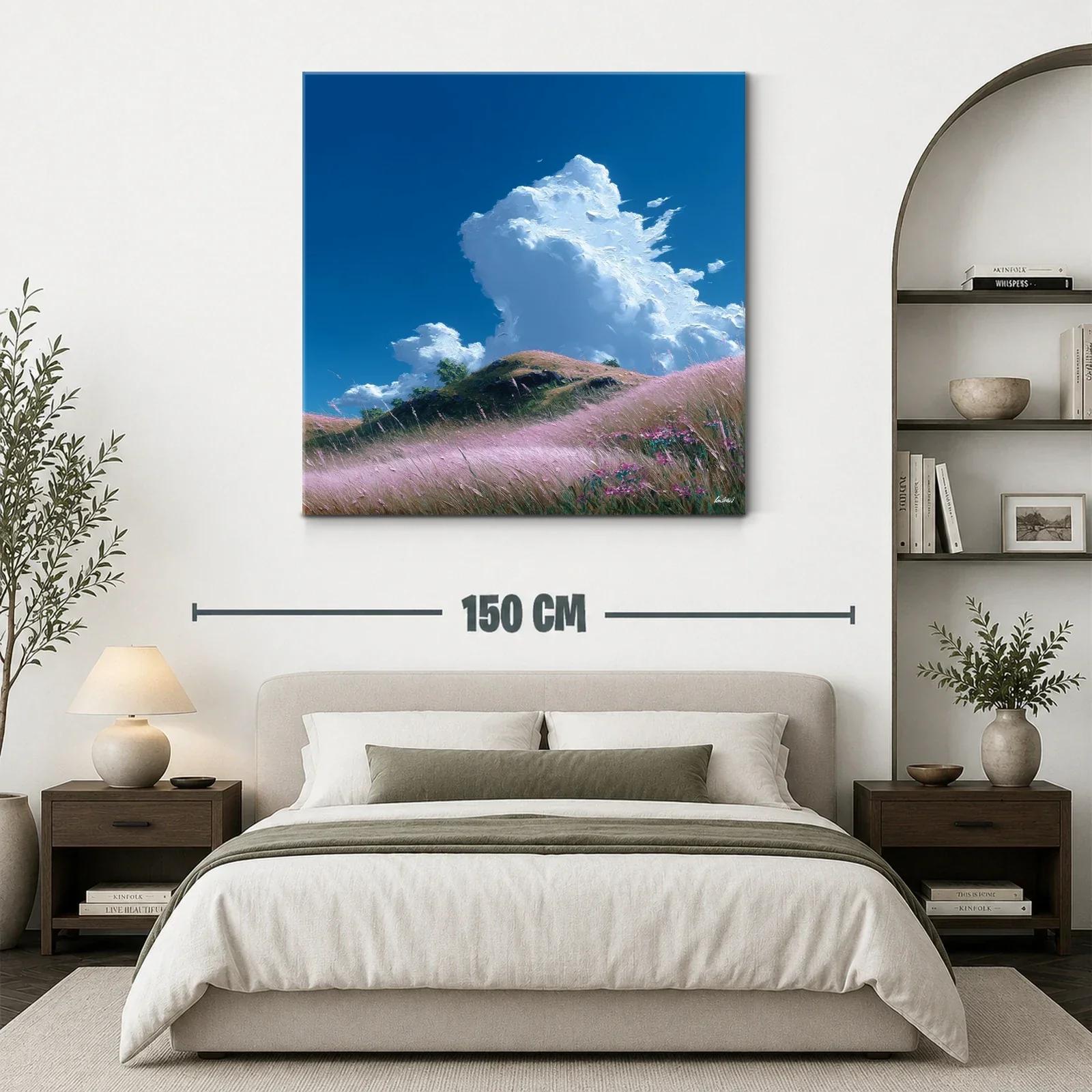 Paisaje sereno con pradera y nubes blancas en cielo azul — miniatura 3