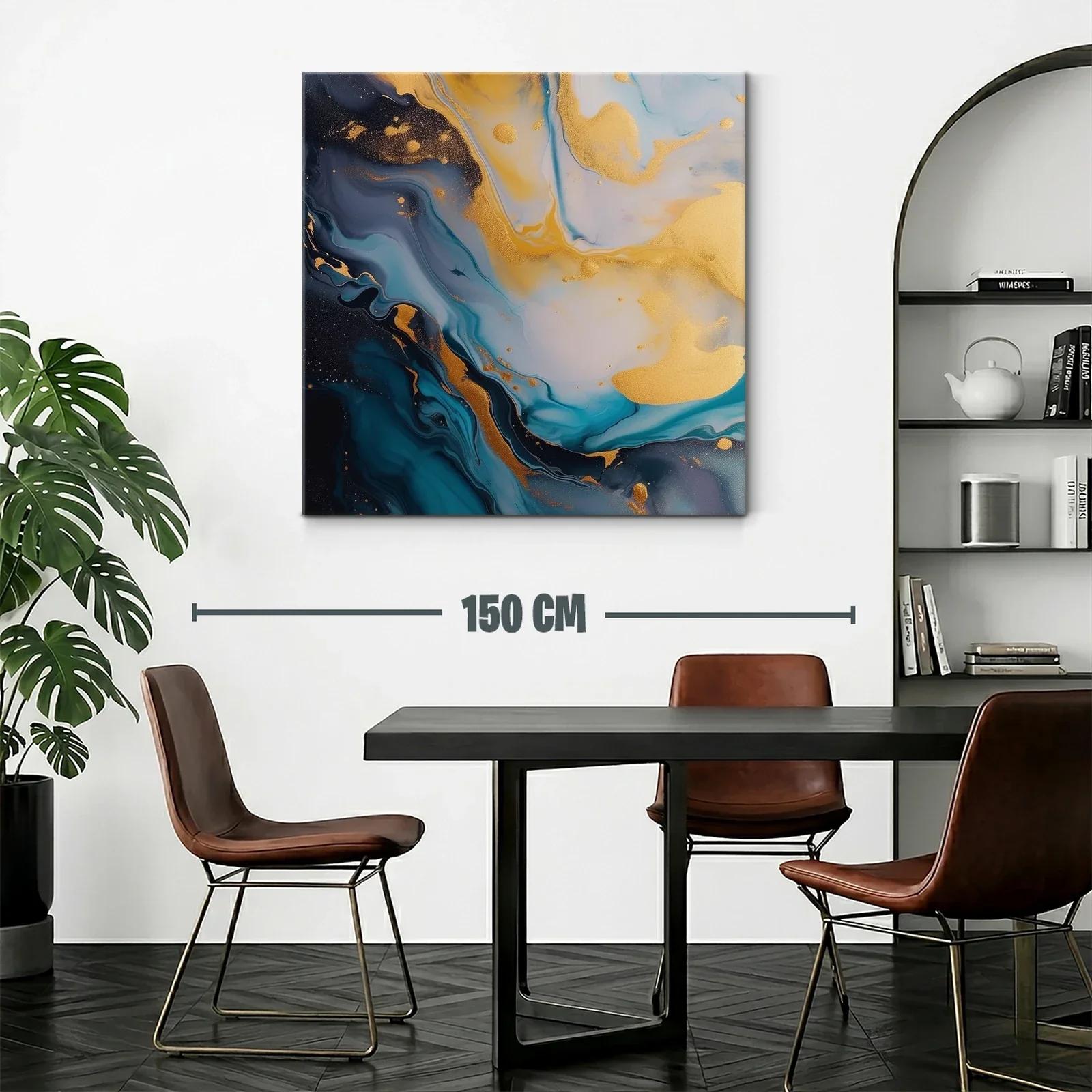 Cuadro Abstracto con Tonos Dorados y Azules Profundos — miniatura 2