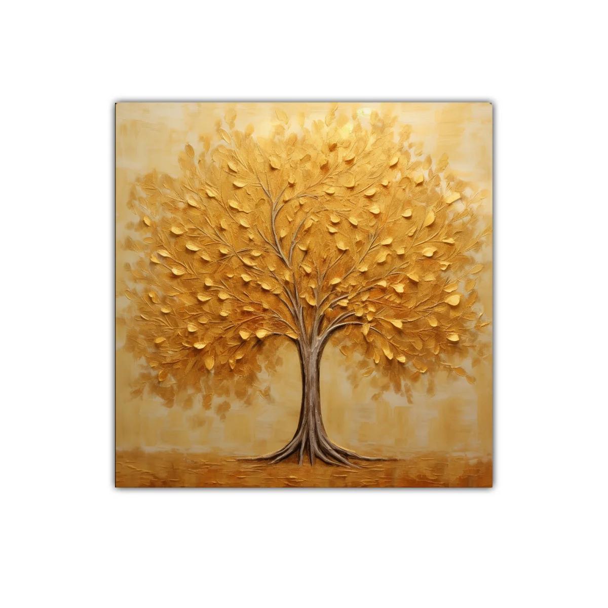 Cuadro decorativo árbol dorado con hojas abundantes — imagen principal