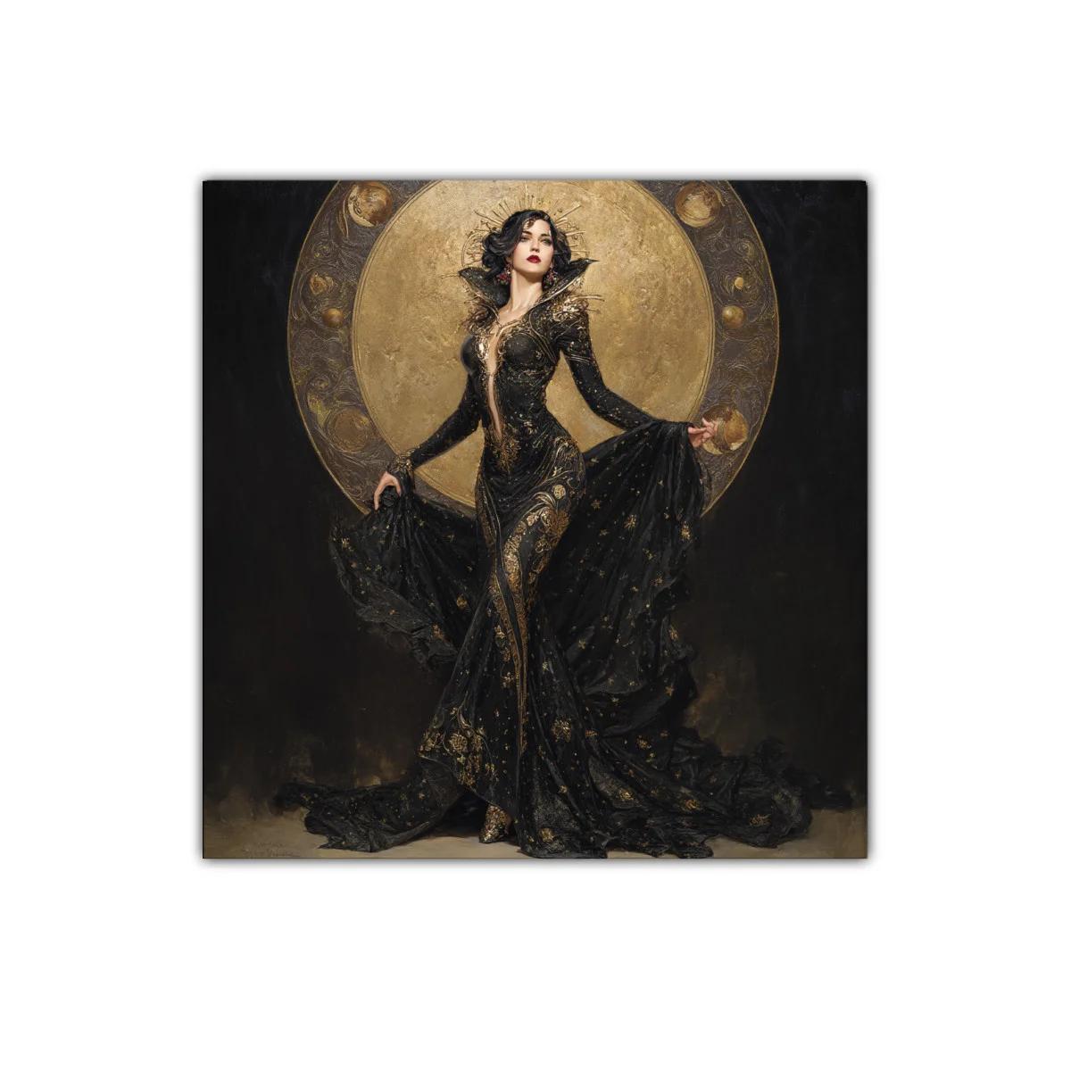 Dama elegante con aura dorada y vestido negro de lujo — imagen principal