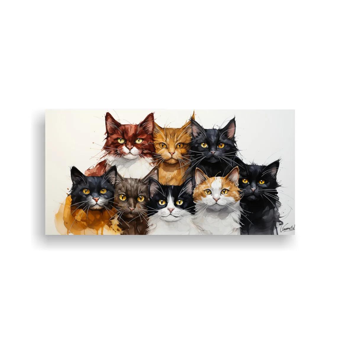 Cuadro grupo de gatos con salpicaduras de pintura