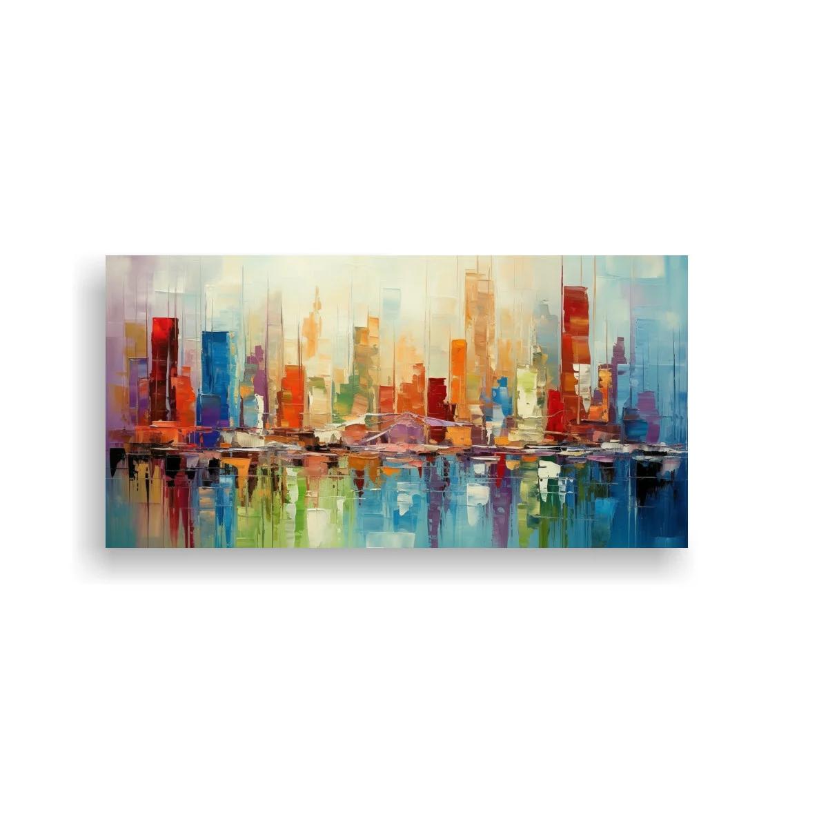 Cuadro skyline urbano abstracto con reflejos verticales