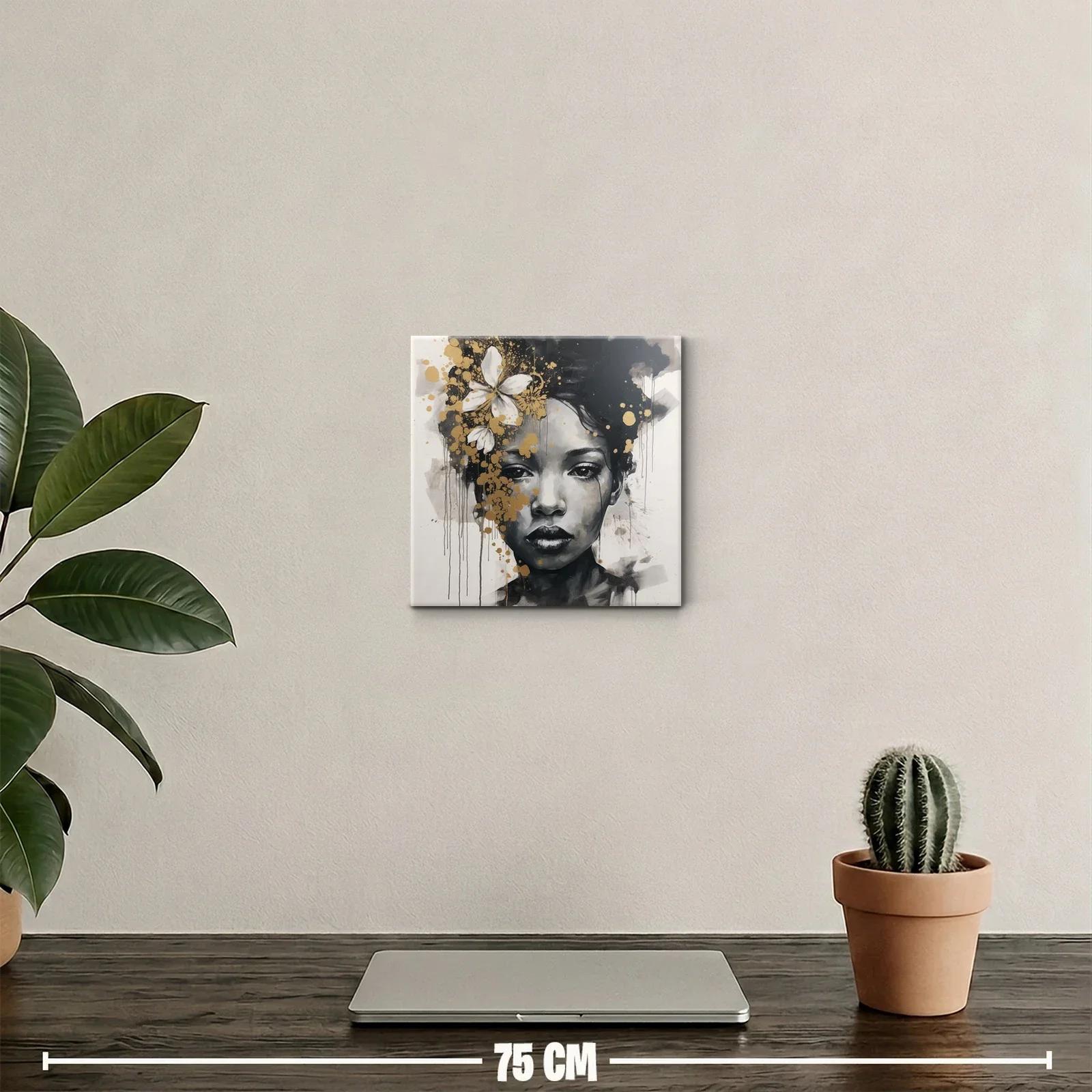 Retrato femenino con detalles dorados y flores blancas — miniatura 2