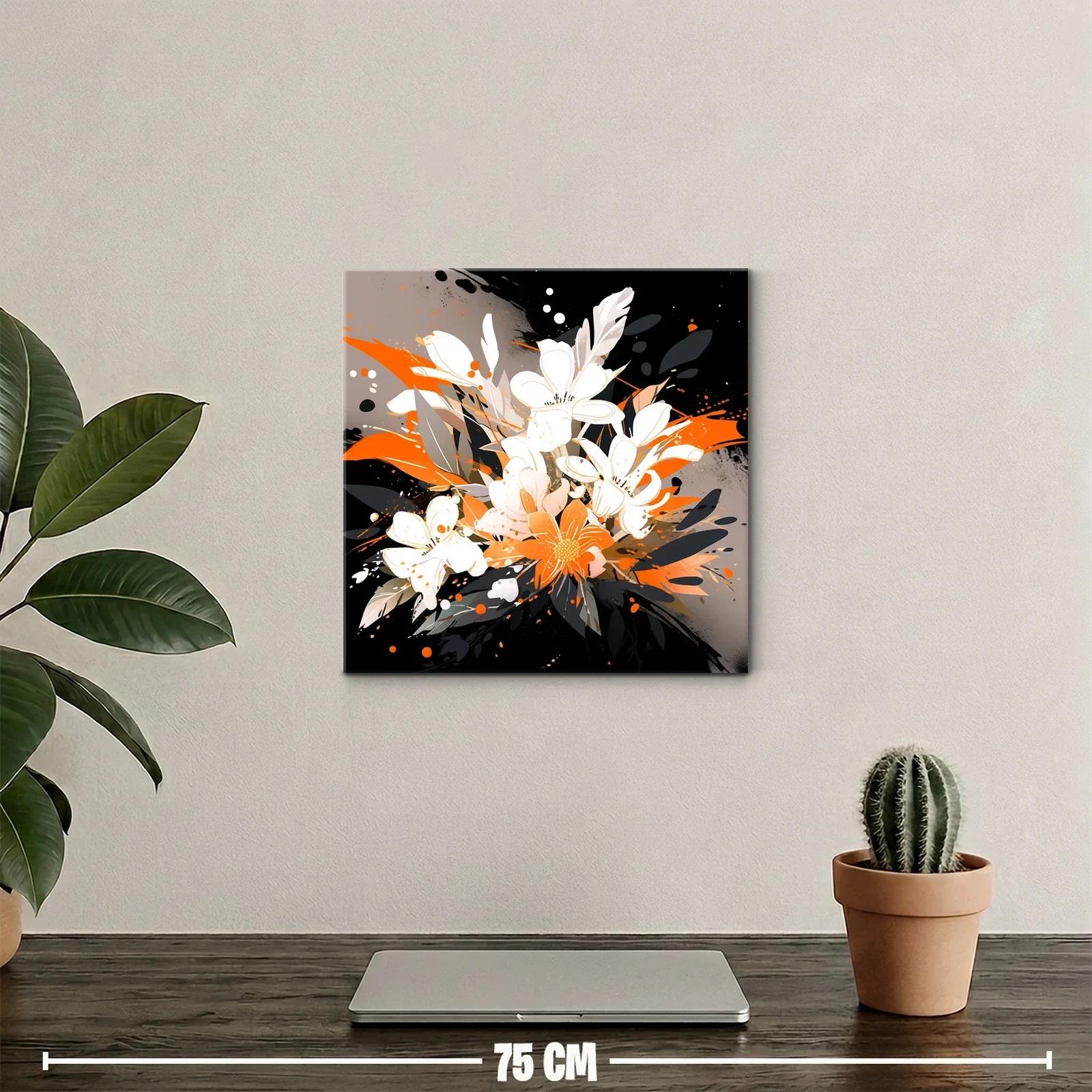 Cuadro moderno con ramo floral en tonos naranjas y negros — miniatura 2