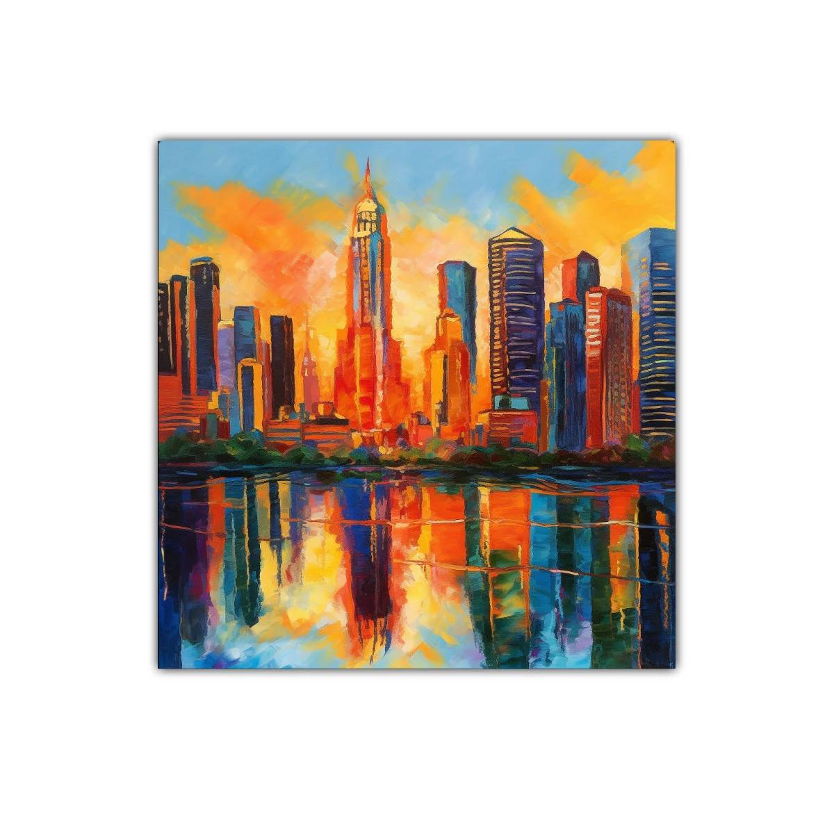 Atardecer vibrante en ciudad con reflejos impresionantes — imagen principal