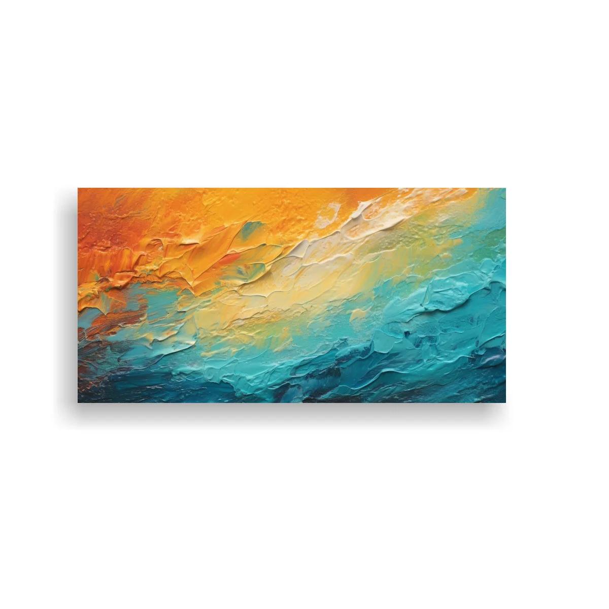 Cuadro textura abstracta en turquesa y coral con franja luminosa — imagen principal