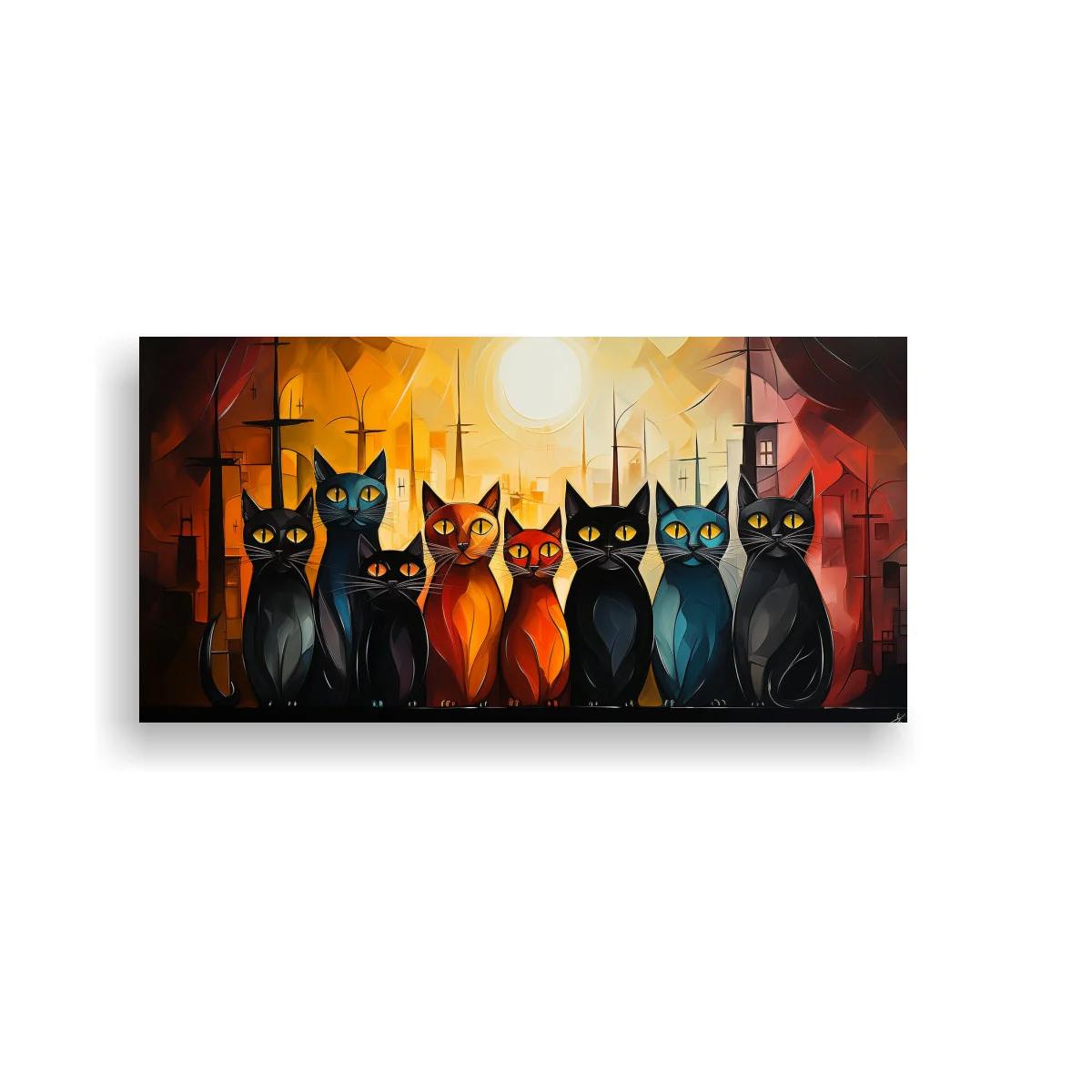 Cuadro grupo de gatos negros con cruces altas