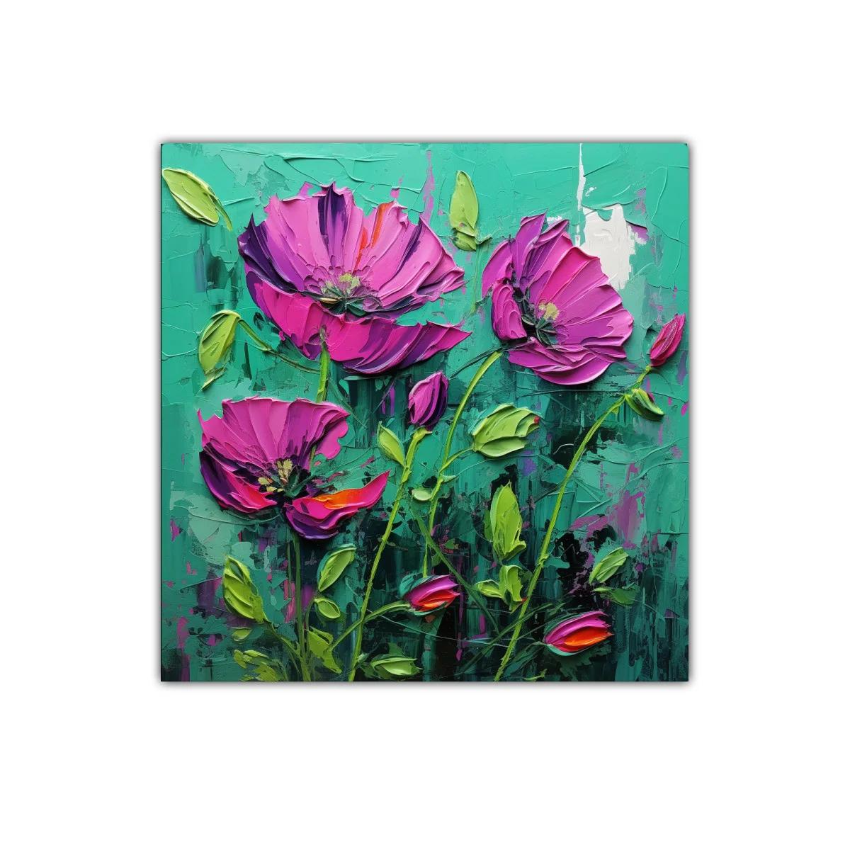 Cuadro con flores fucsias vibrantes sobre fondo verde — imagen principal