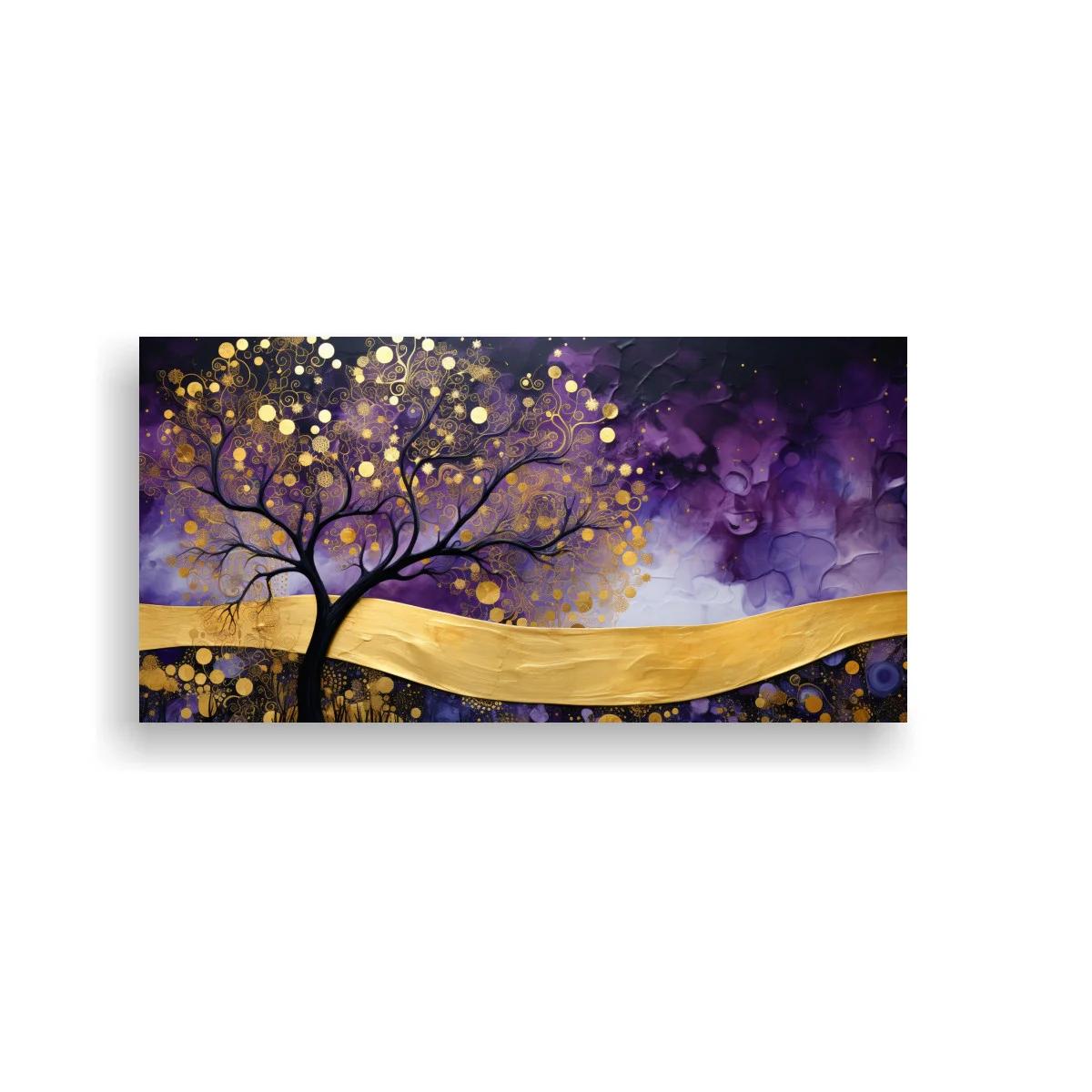 Cuadro Árbol de la Vida con franja dorada sobre fondo violeta