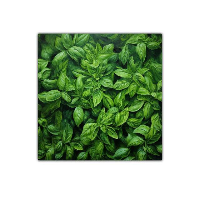 Cuadro decorativo con exuberantes hojas verdes de albahaca
