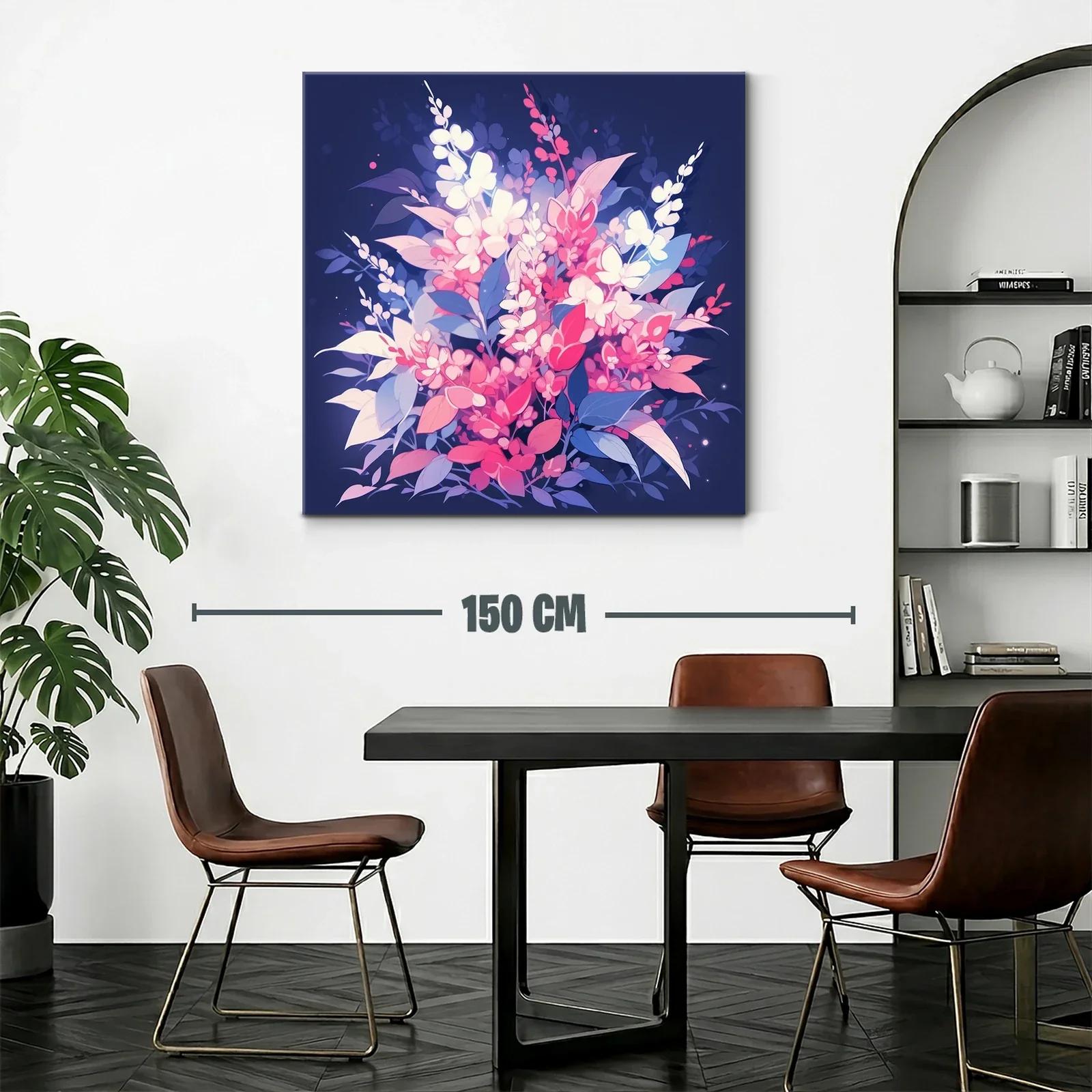 Cuadro floral vibrante con tonos rosas y azules intensos — miniatura 2