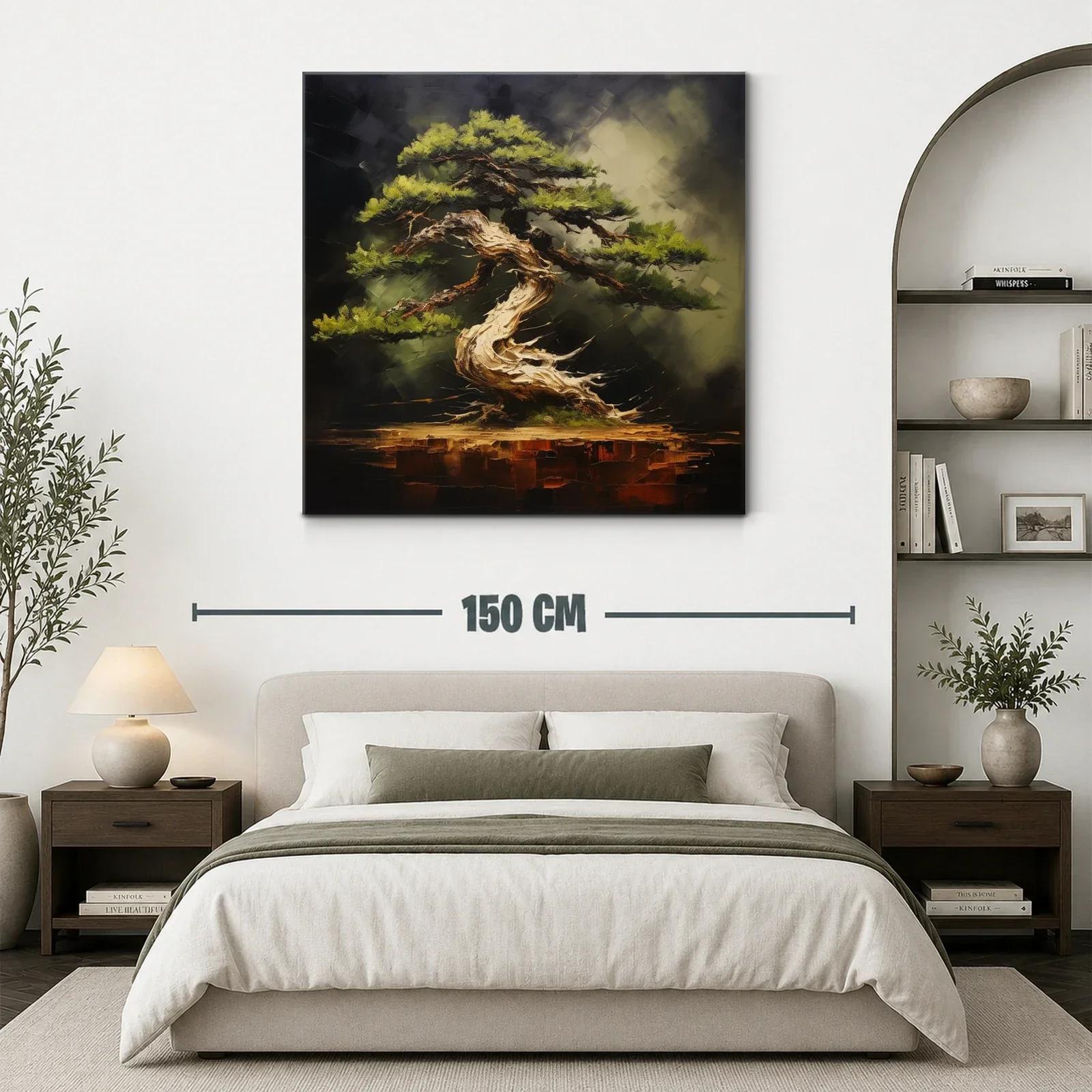 Elegante cuadro de árbol bonsái en tonos tierra y verdes — miniatura 3