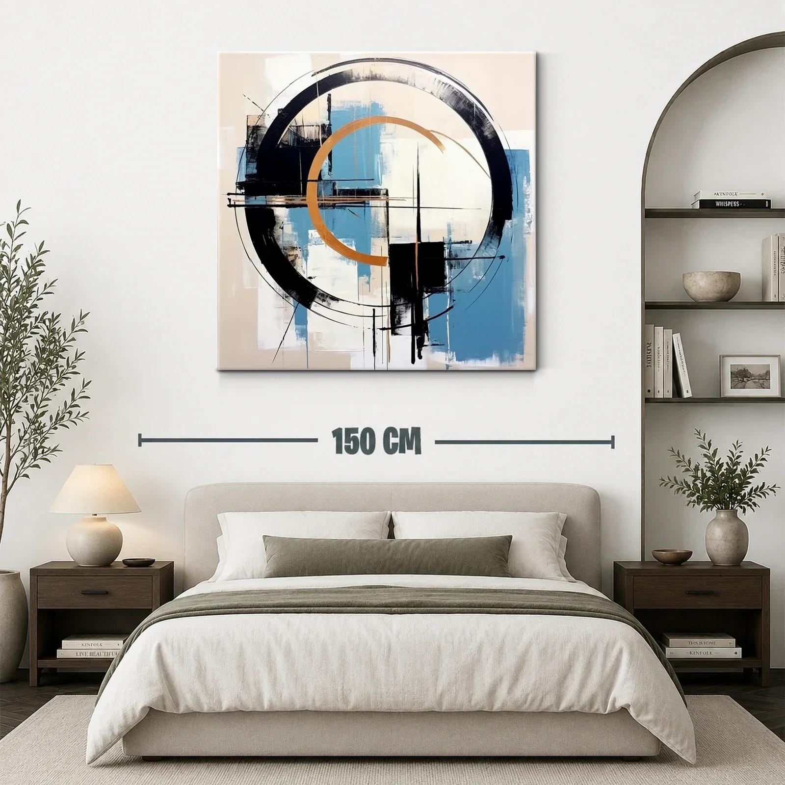 Composición abstracta con círculos y geometría en tonos cálidos y azules — miniatura 3