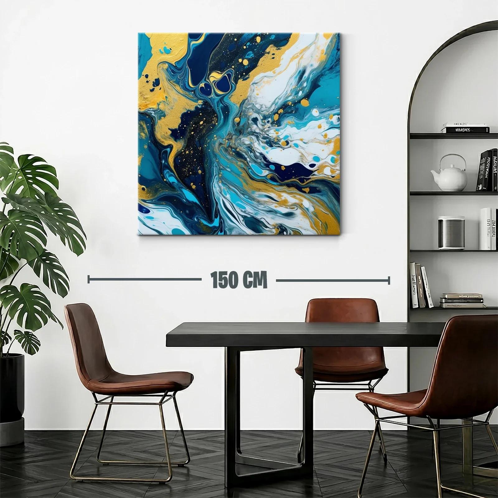 Cuadro abstracto con tonos dorados y azul profundo — miniatura 2