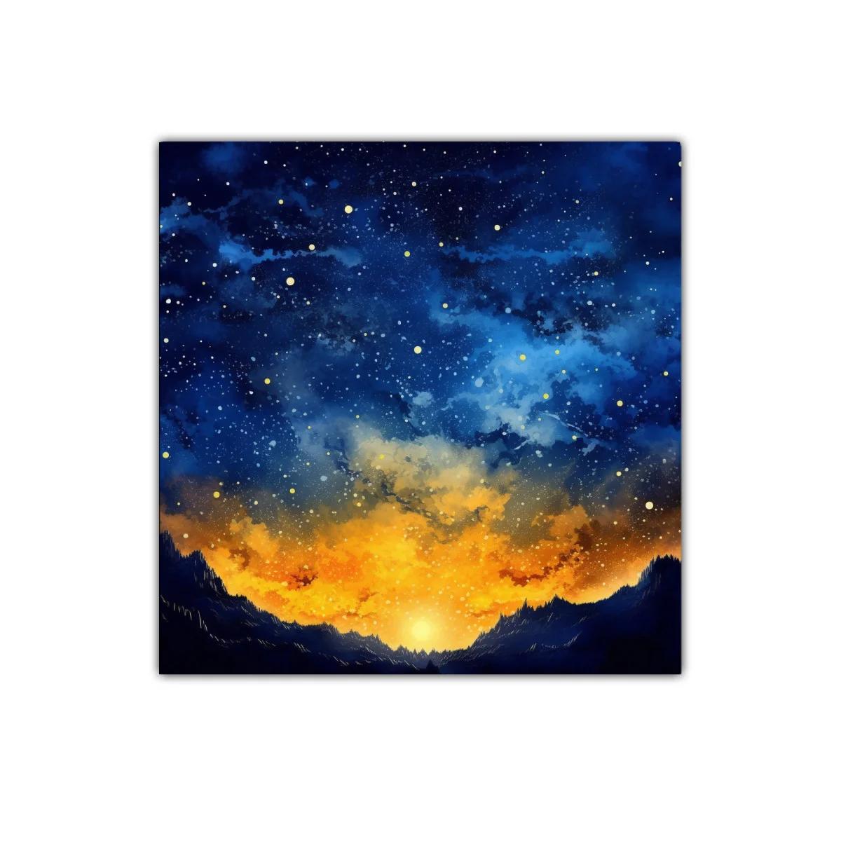 Paisaje Cósmico con Cielo Estrellado y Amanecer Dorado — miniatura 1
